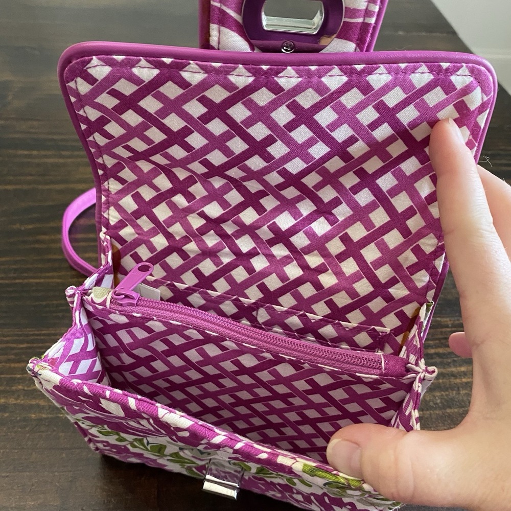 Vera Bradley Turnlock Crossbody Wallet Julep Tulip Pink White Green Floral Print - Picture 5 of 10
